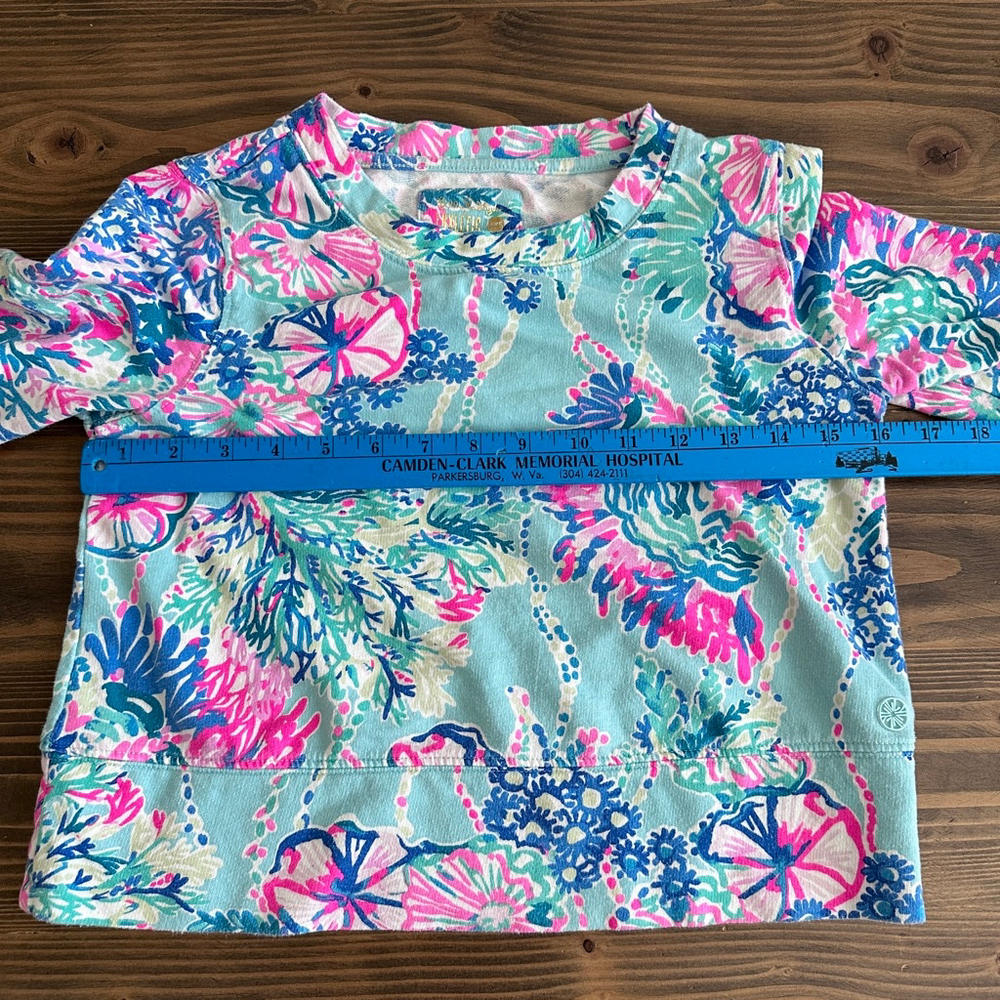 Lilly Pulitzer Alex Pullover Womens XXS Blue Pink Floral Cropped Sweatshirt - Picture 8 of 9